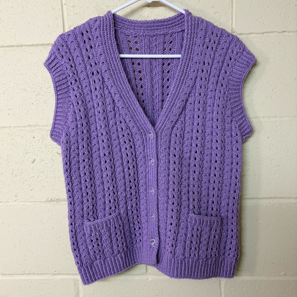 Hand knit Lavender Button Vest